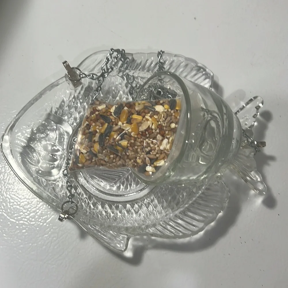 Fish snack plate and punch cup bird feeder